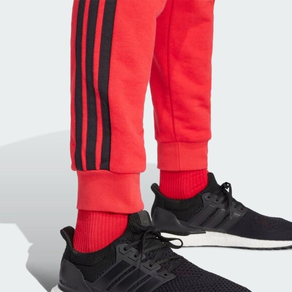 adidas Men's Essential 3-Stripes French Terry Pants Pure Ruby Red Black Size S - Picture 4 of 5